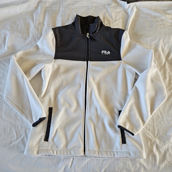 Fila Sport Women's Medium White Gray Fleece Full-zip Jacket - Picture 3 of 11